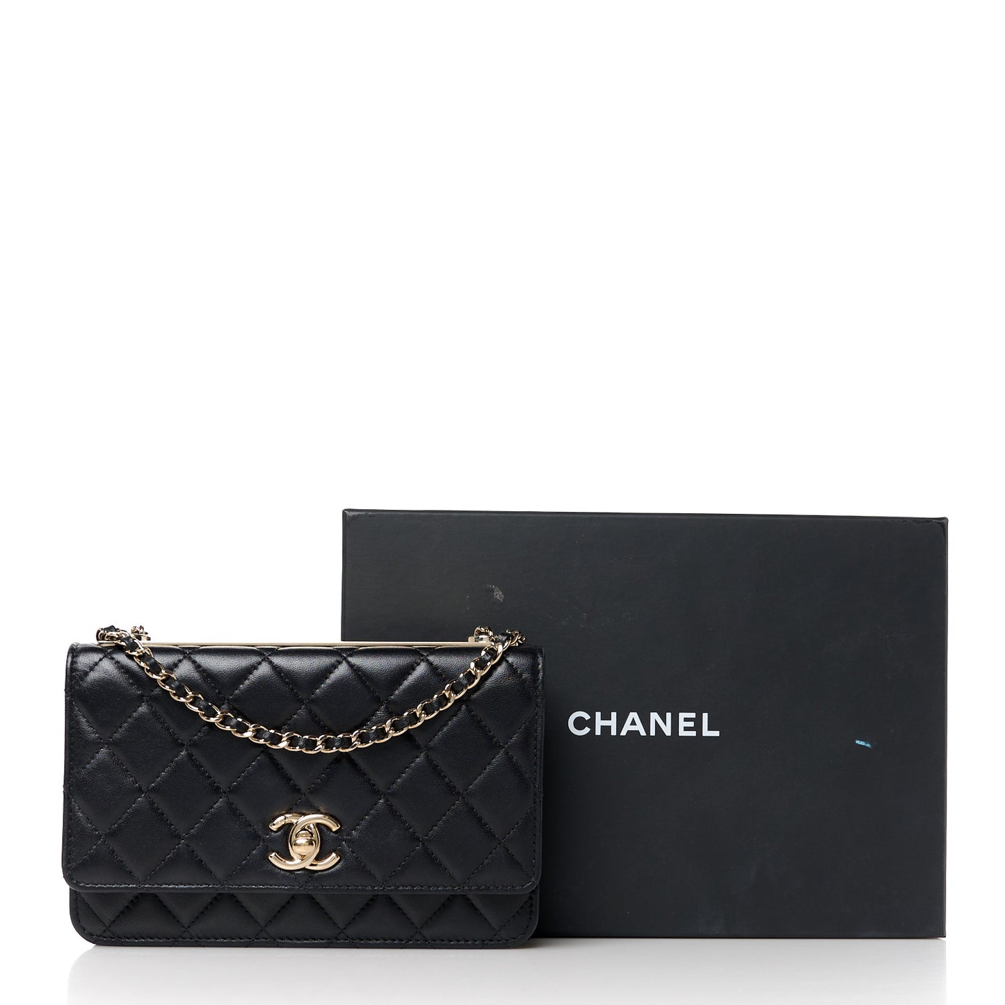 Lambskin Quilted Trendy CC Wallet On Chain WOC Black
