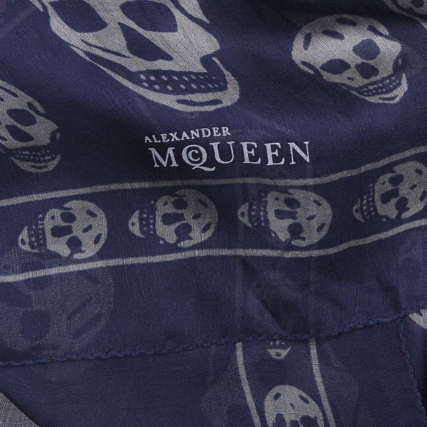 Silk Chiffon Skull Scarf Grey Navy