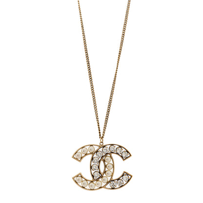 Chanel Pearl Crystal CC Pendant Necklace Gold 1 of 5