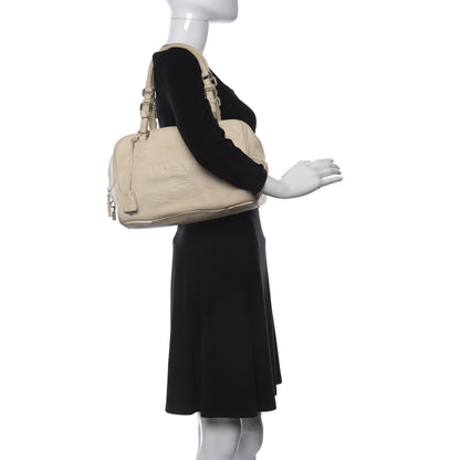 Prada Vitello Daino Embossed Logo Bowler Talco 2 of 23