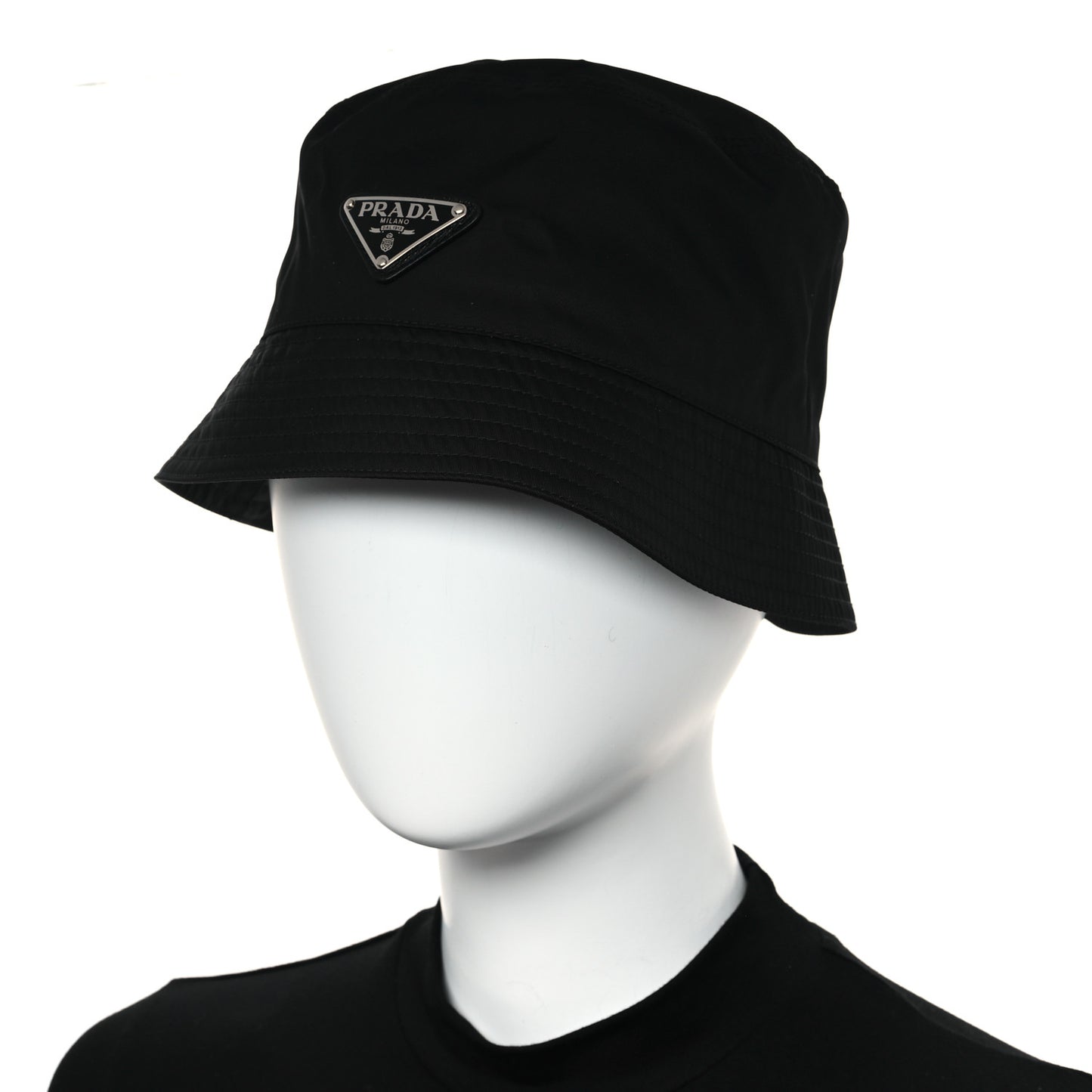 Re-Nylon Metal Triangle Logo Womens Bucket Hat M Black