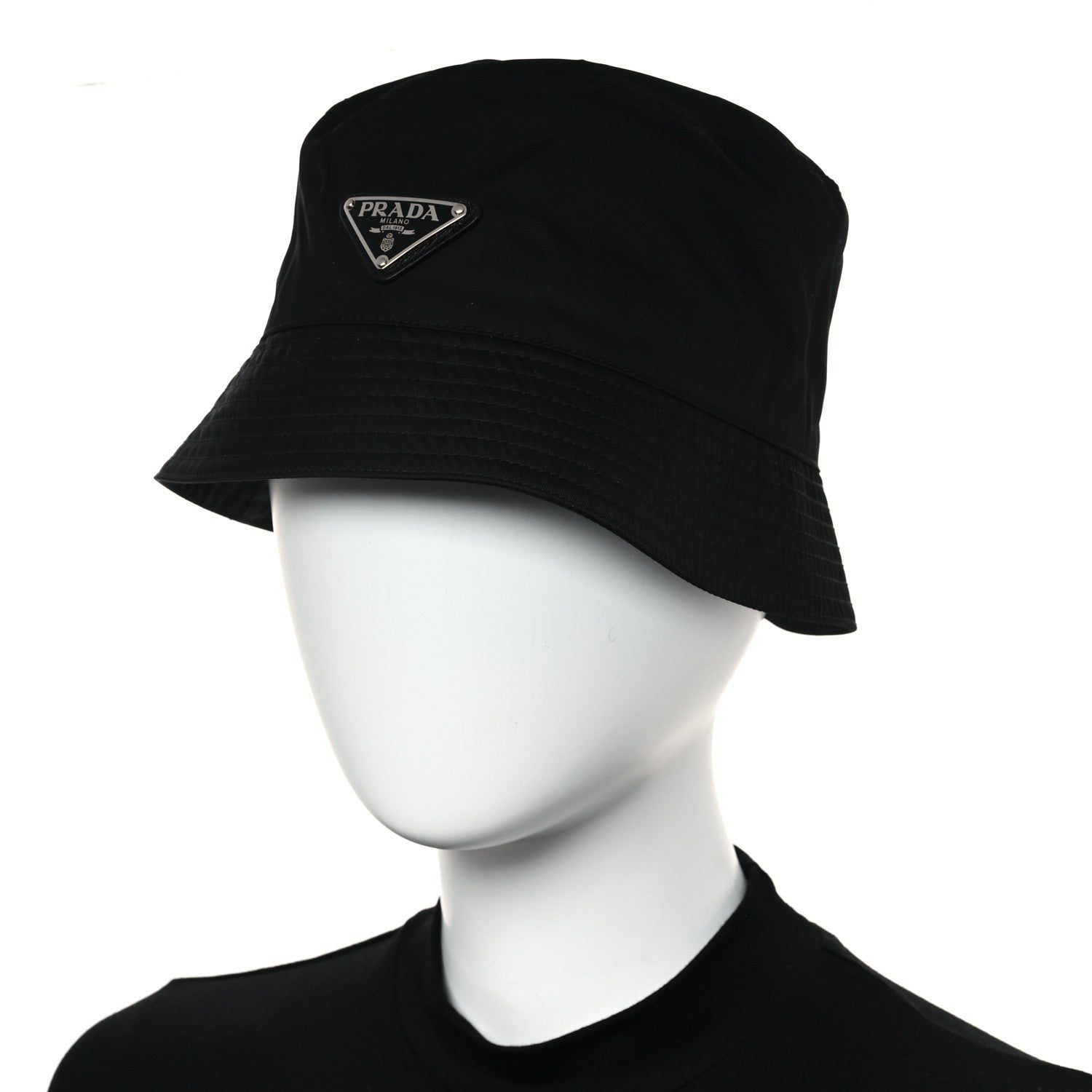 Prada Re-Nylon Metal Triangle Logo Womens Bucket Hat M Black 2 of 8
