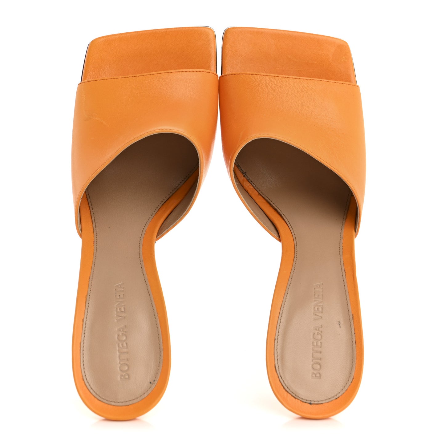Lambskin Stretch 90mm Mule Sandals 39 Tangerine