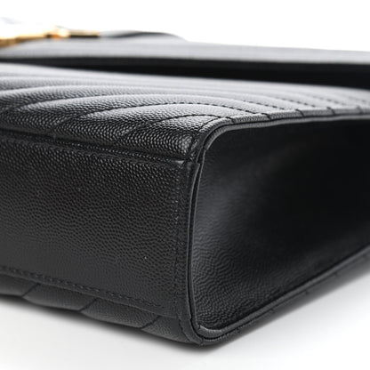 Saint Laurent Grain De Poudre Matelasse Chevron Large Monogram Satchel Black 7 of 7