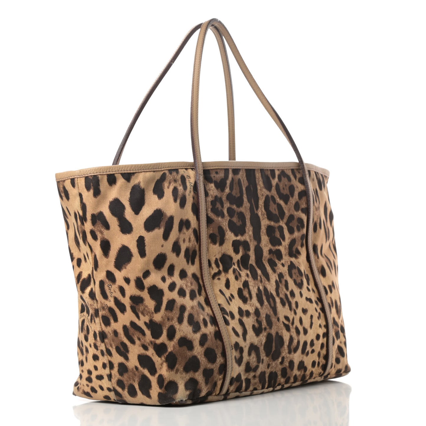 Canvas Leopard Print Calfskin Animalier Tote Beige