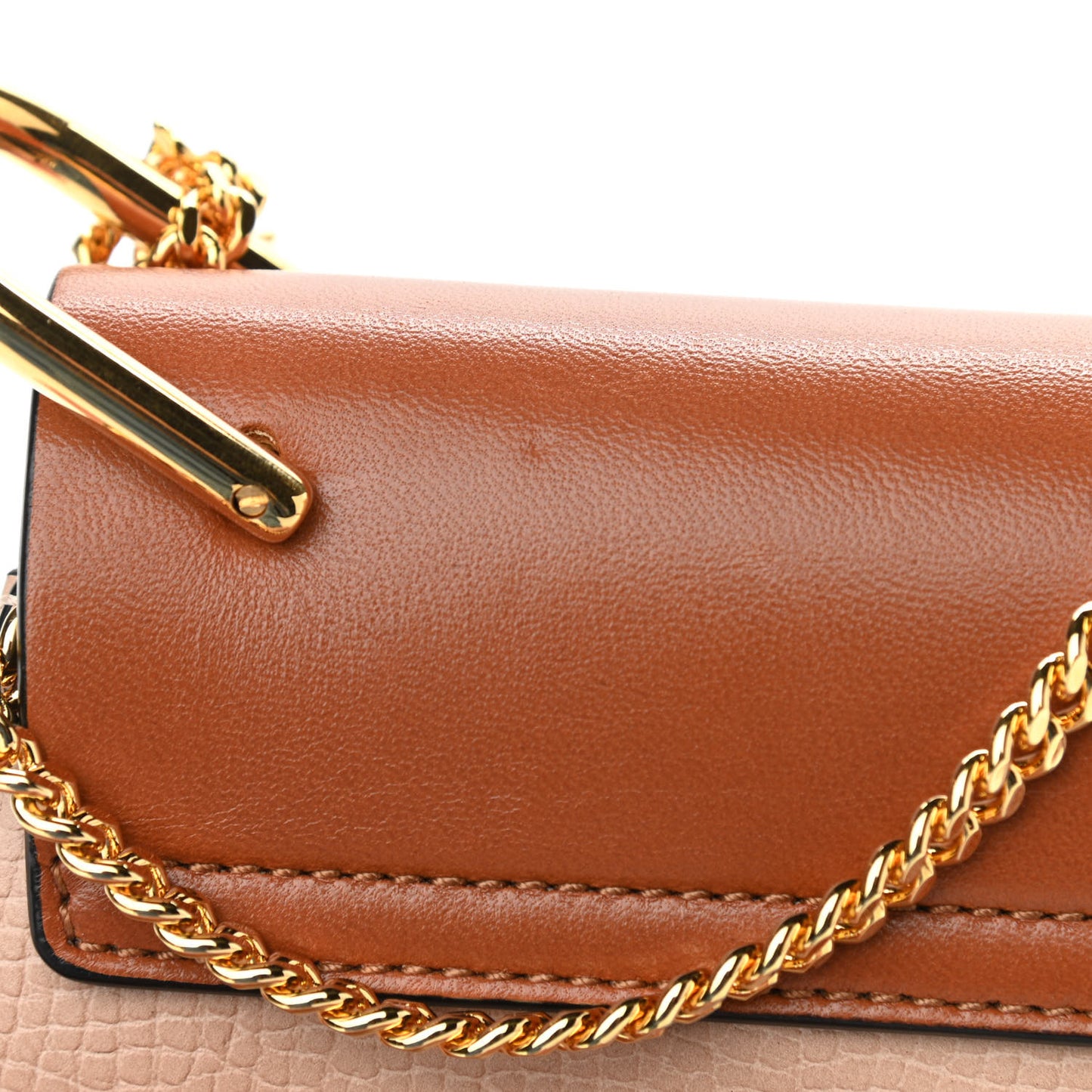 Grained Calfskin Lambskin Mini Bi-Color Drew Shoulder Bag Powder Beige Caramel