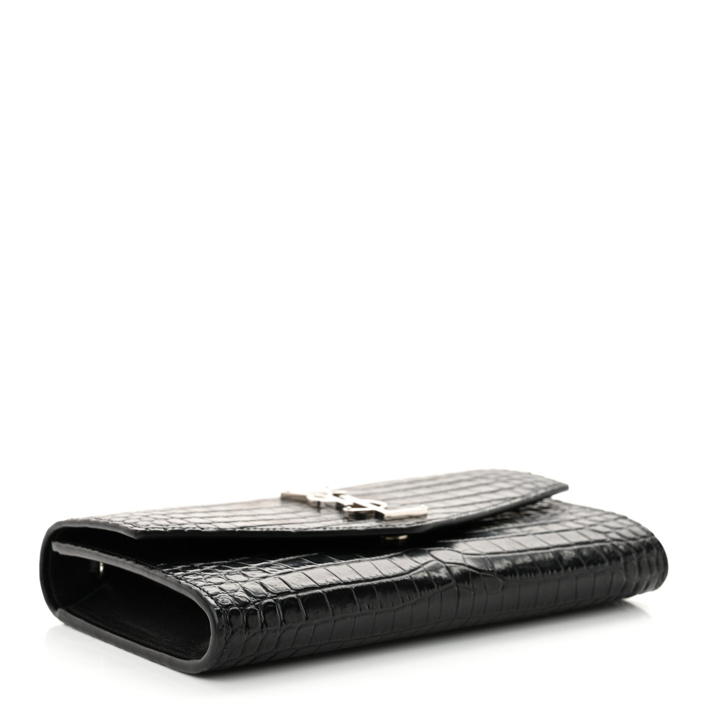 Calfskin Crocodile Embossed Monogram Uptown Chain Wallet Black