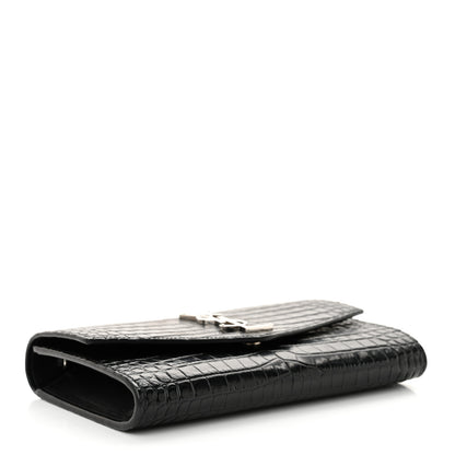 Saint Laurent Calfskin Crocodile Embossed Monogram Uptown Chain Wallet Black 4 of 11