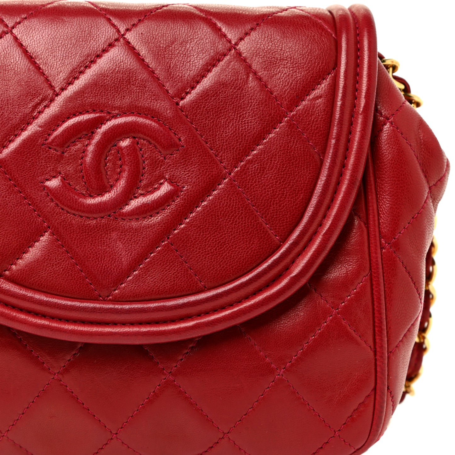 Lambskin Quilted Flap Tassel Camera Bag Red