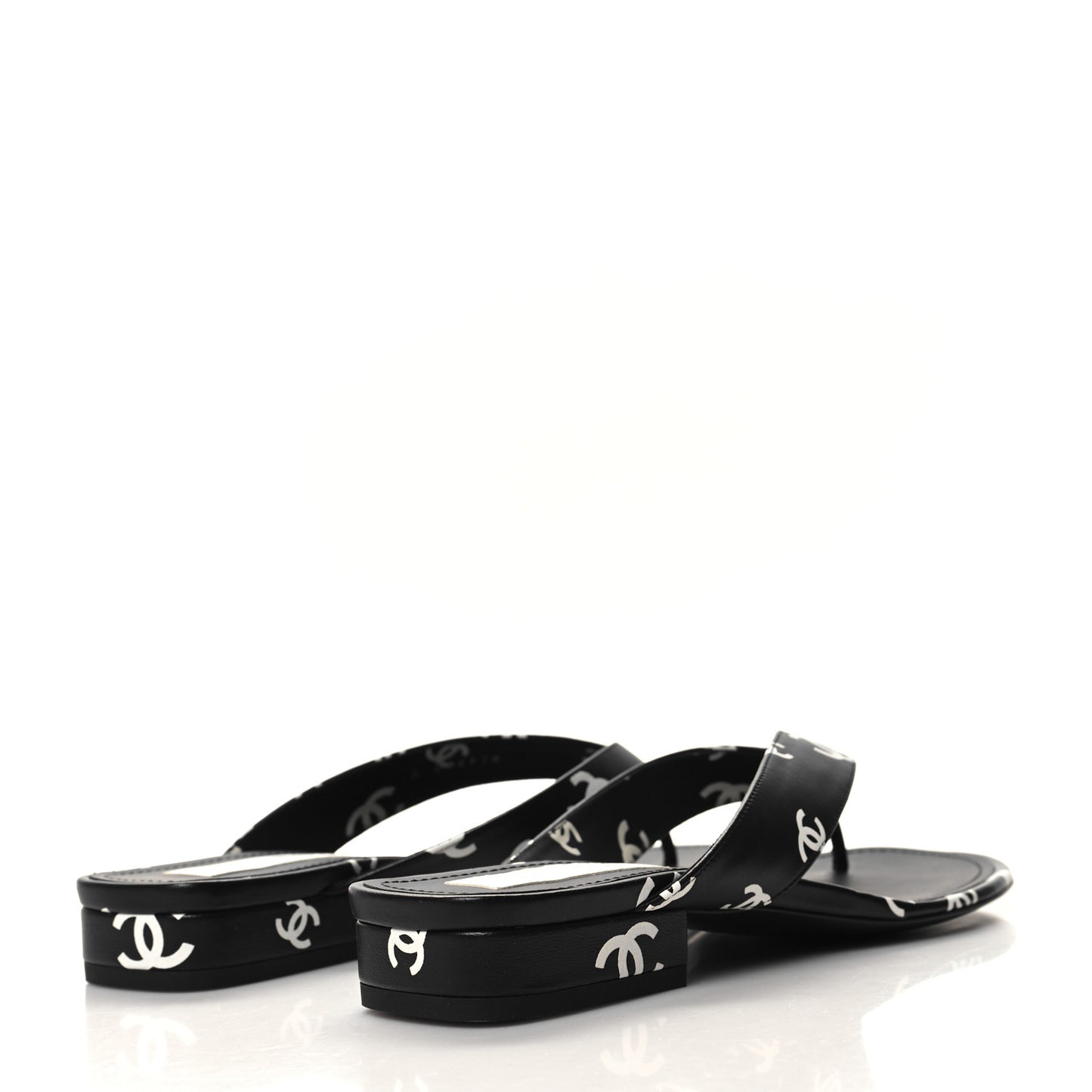 Printed Lambskin Coco Beach Thong Sandals 39 Black White