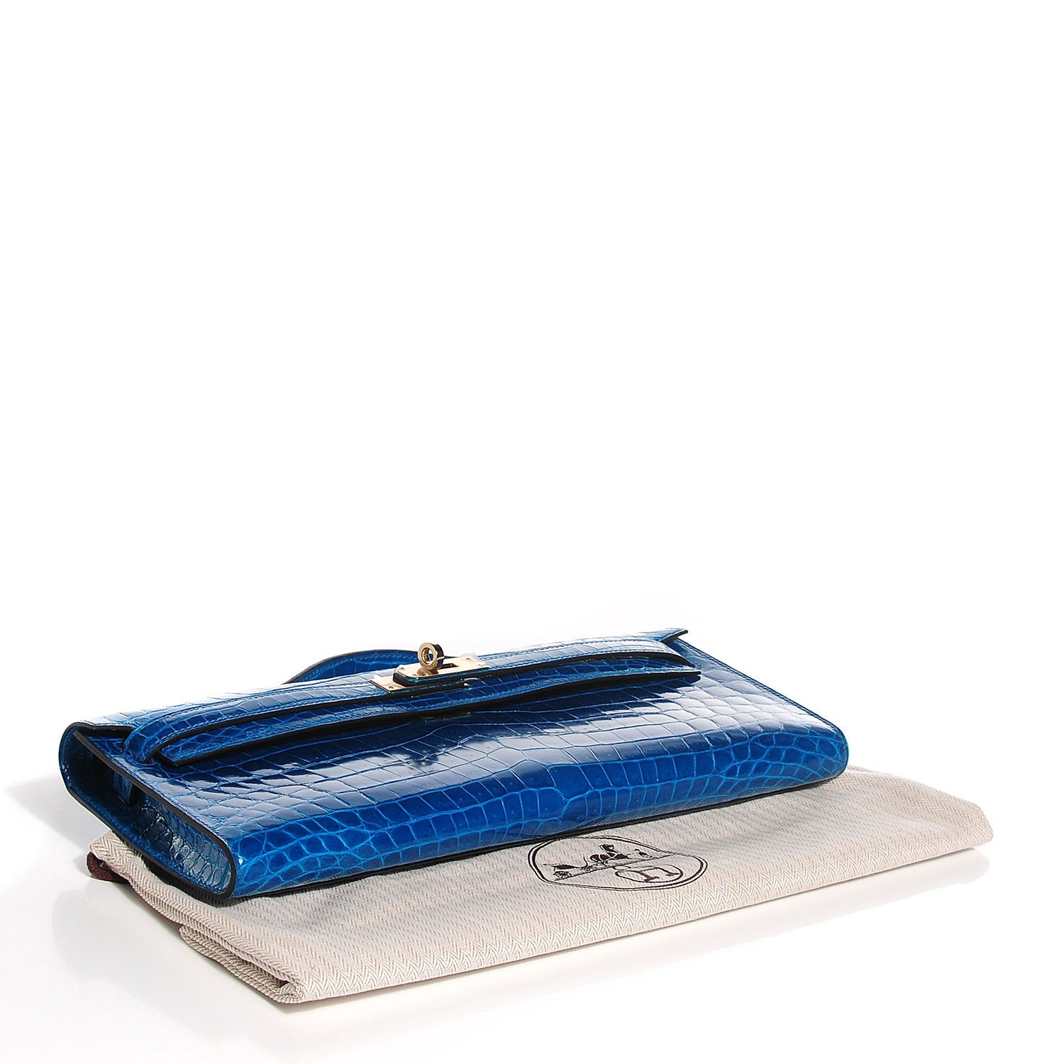Hermes Shiny Niloticus Crocodile Kelly Cut Pochette Bleu Izmir 4 of 13