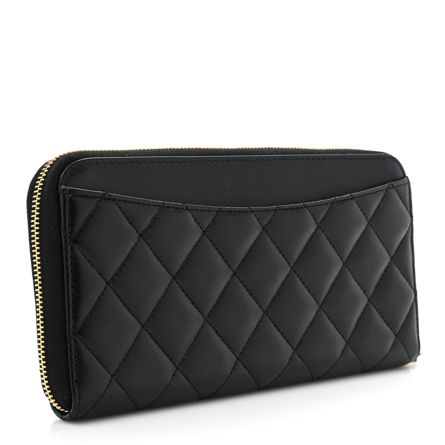 Lambskin Quilted Large Gusset Zip Around Wallet Black