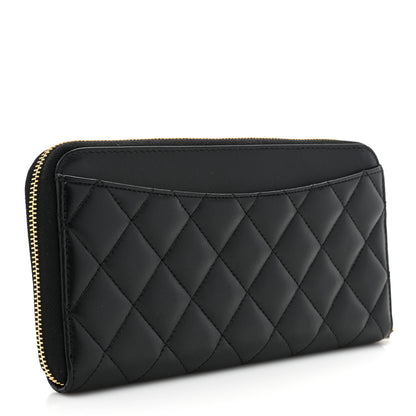 Chanel Lambskin Quilted Large Gusset Zip Around Wallet Black 3 of 14
