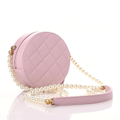 Chanel Calfskin Quilted Pearl Round Clutch With Chain Light Pink 3 of 10