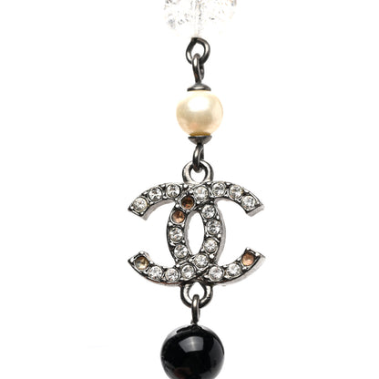 Chanel Pearl Crystal Bead CC Long Necklace Black 6 of 7