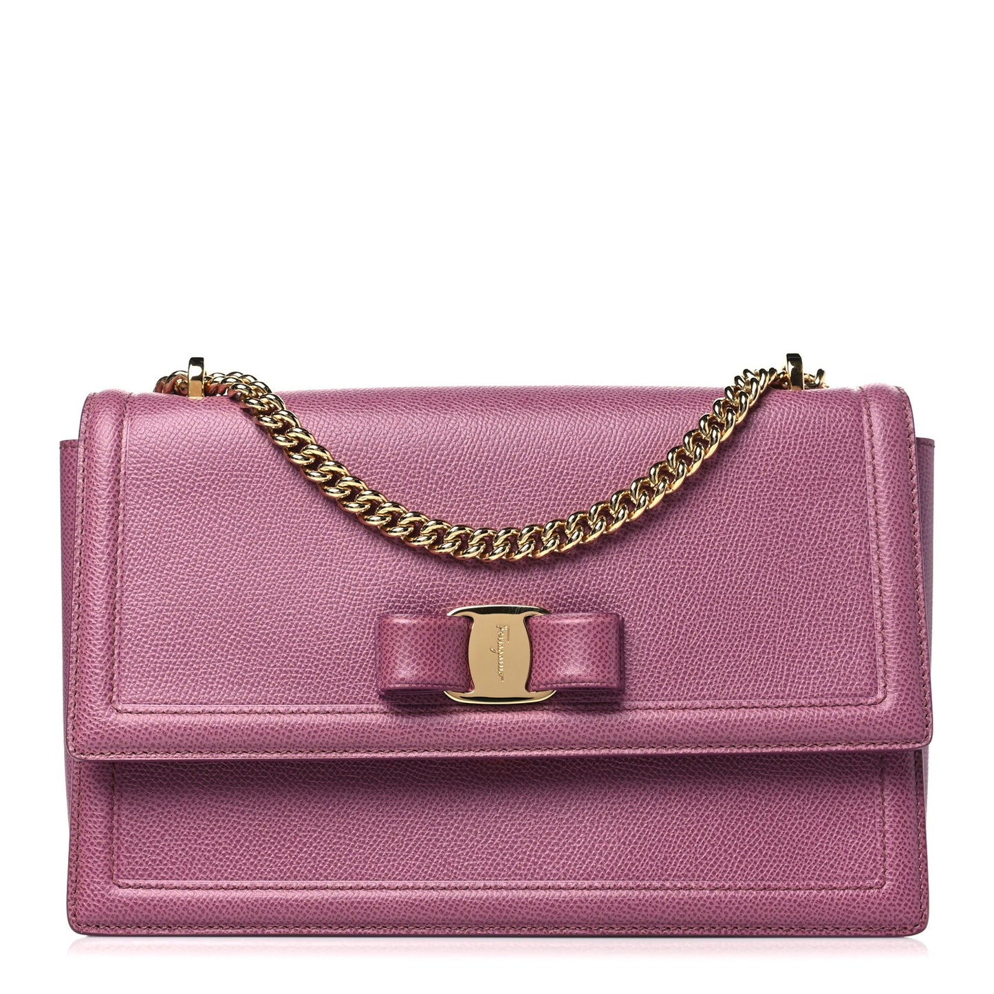 Pebble Calfskin Ginny Vara Bow Shoulder Bag Mauve
