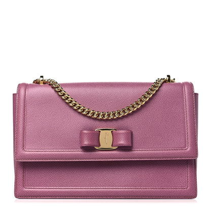 Salvatore Ferragamo Pebble Calfskin Ginny Vara Bow Shoulder Bag Mauve 1 of 11