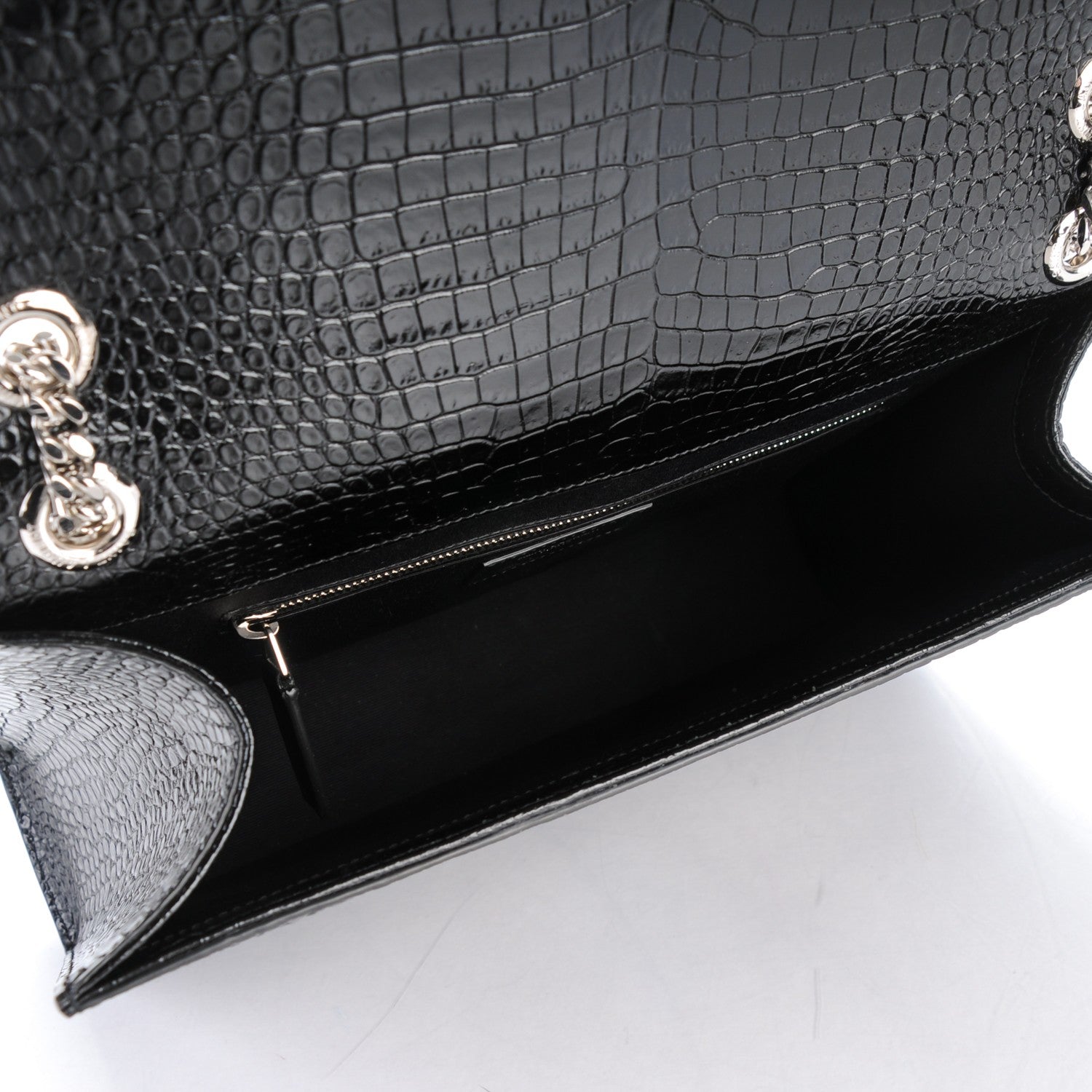 Saint Laurent Calfskin Crocodile Embossed Monogram Large Satchel Black 5 of 8