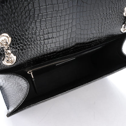 Saint Laurent Calfskin Crocodile Embossed Monogram Large Satchel Black 5 of 8
