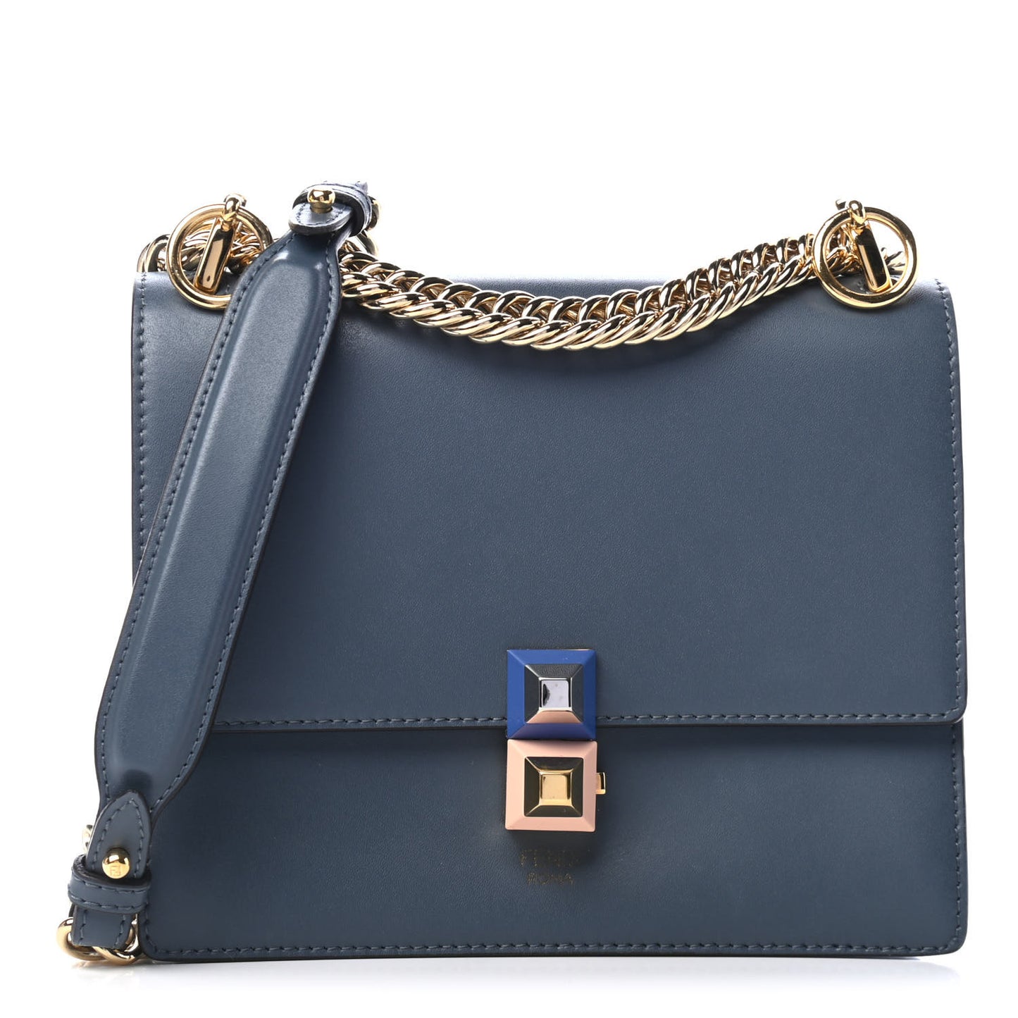 Vitello Liberty Studded Small Kan I Shoulder Bag Navy Blue
