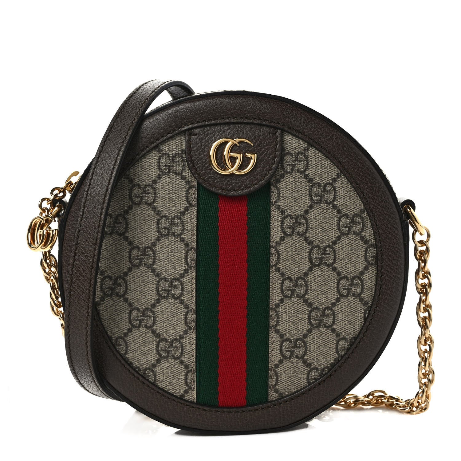 Gucci GG Supreme Monogram Web Mini Ophidia Round Shoulder Bag Brown 1 of 9