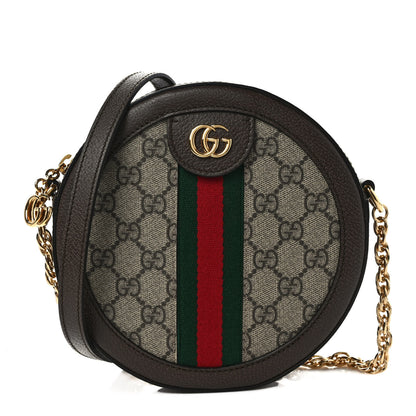 Gucci GG Supreme Monogram Web Mini Ophidia Round Shoulder Bag Brown 1 of 9