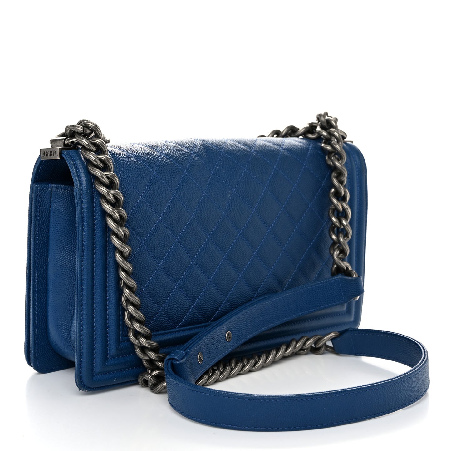 Caviar Quilted Medium Boy Flap Blue