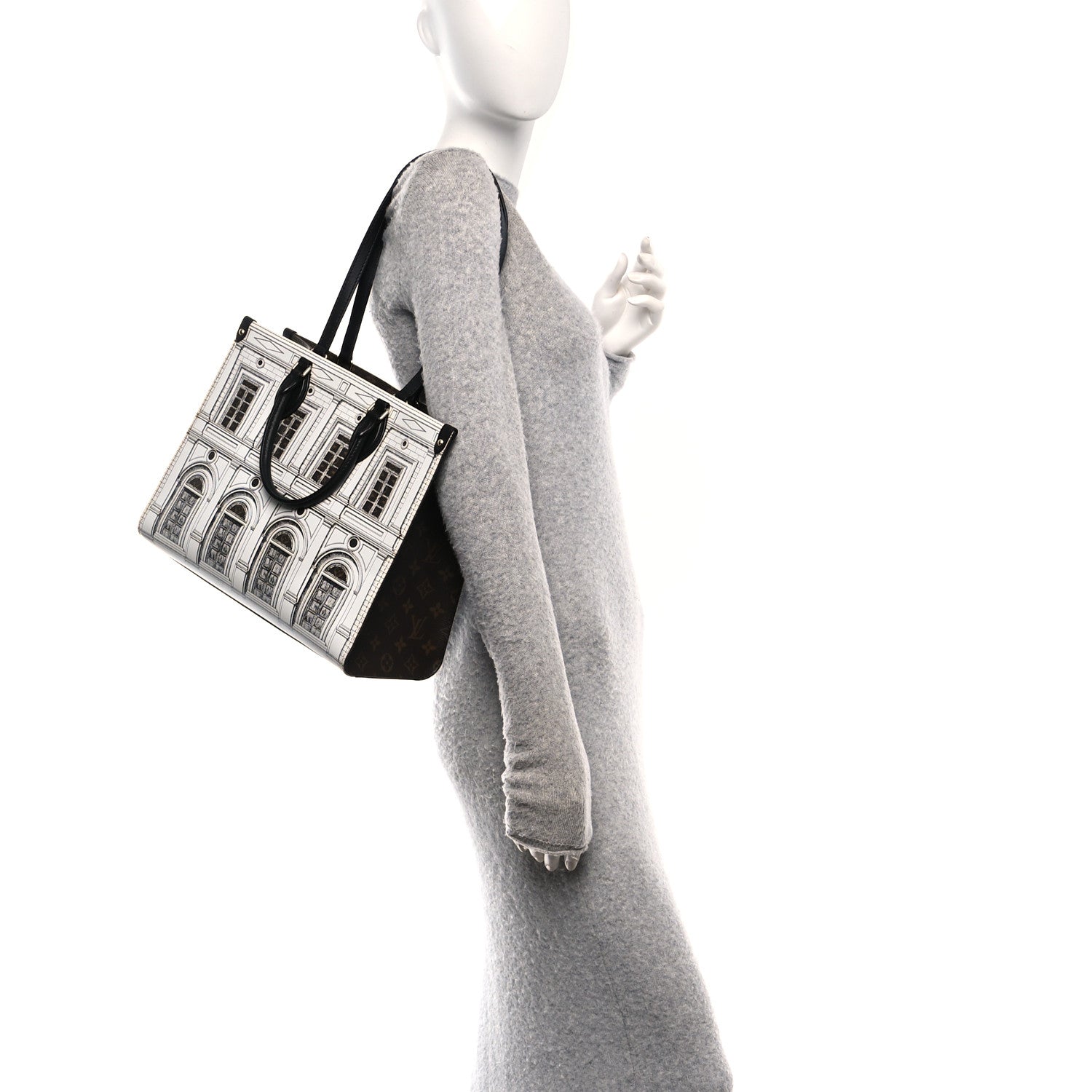 Louis Vuitton X FORNASETTI Calfskin Architettura Onthego MM Black White 2 of 9