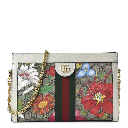 Gucci GG Supreme Monogram Flora Web Small Ophidia Chain Shoulder Bag White 1 of 10