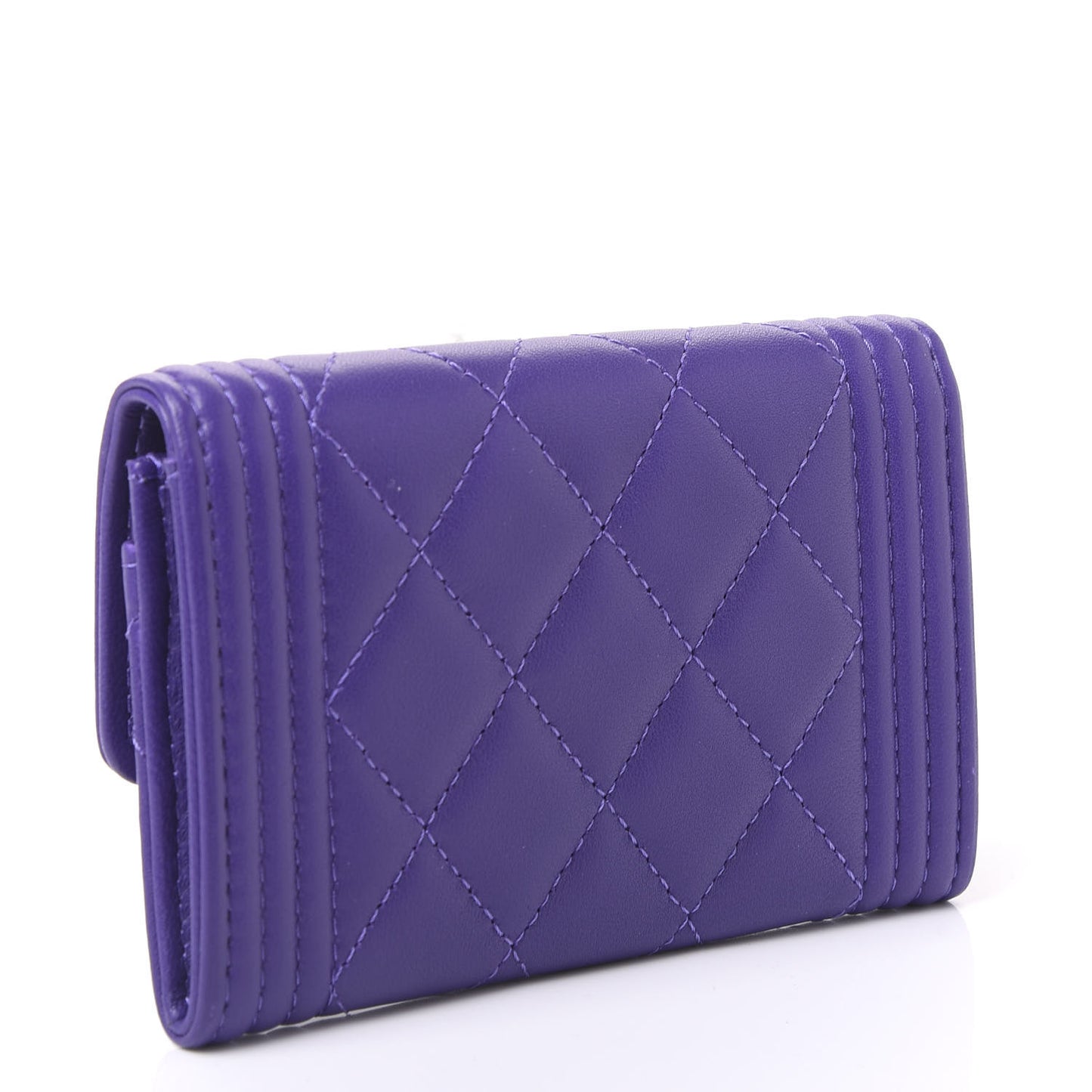 Lambskin Quilted Boy Card Holder Wallet Purple