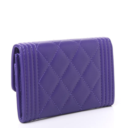 Chanel Lambskin Quilted Boy Card Holder Wallet Purple 2 of 10