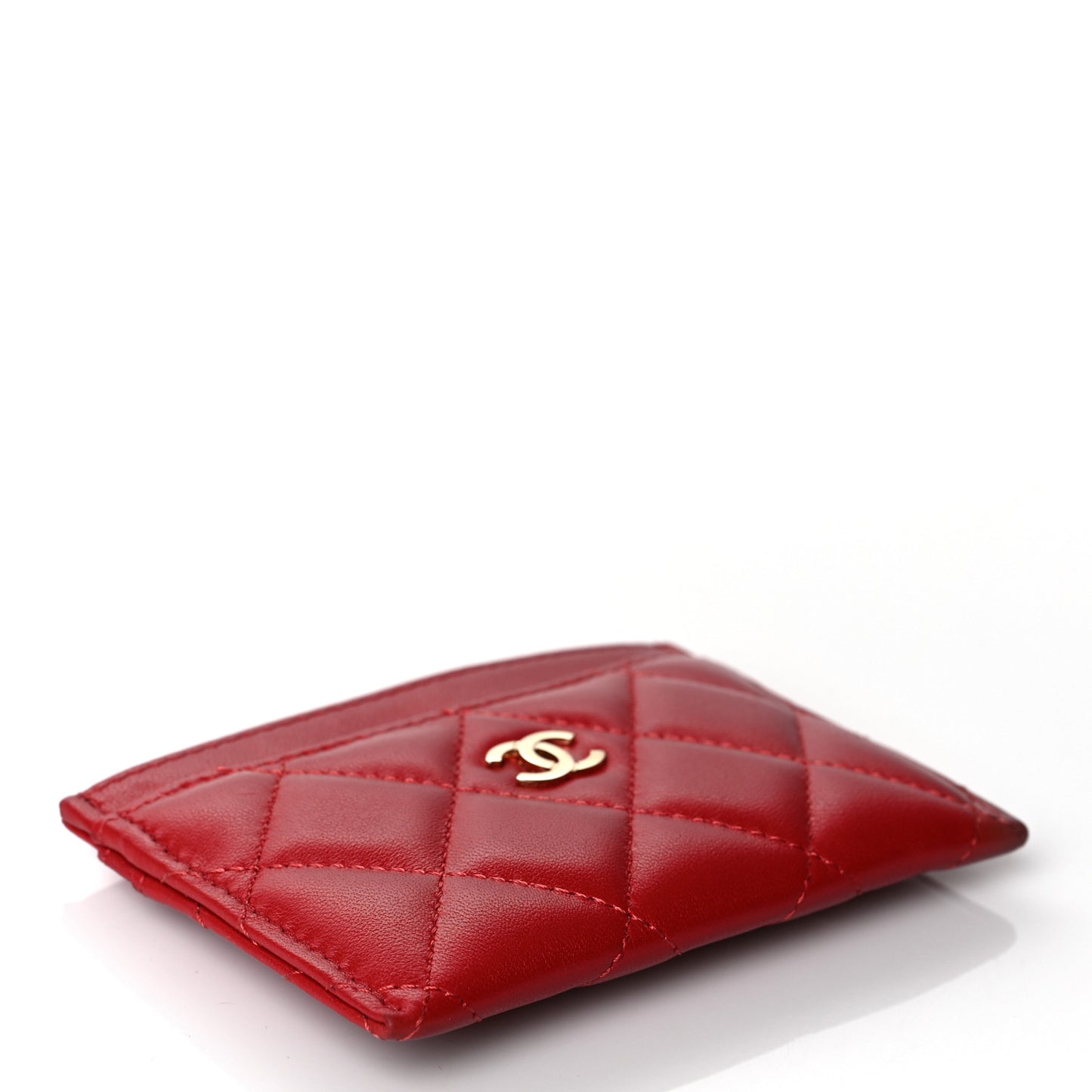 Lambskin Quilted Card Holder Red