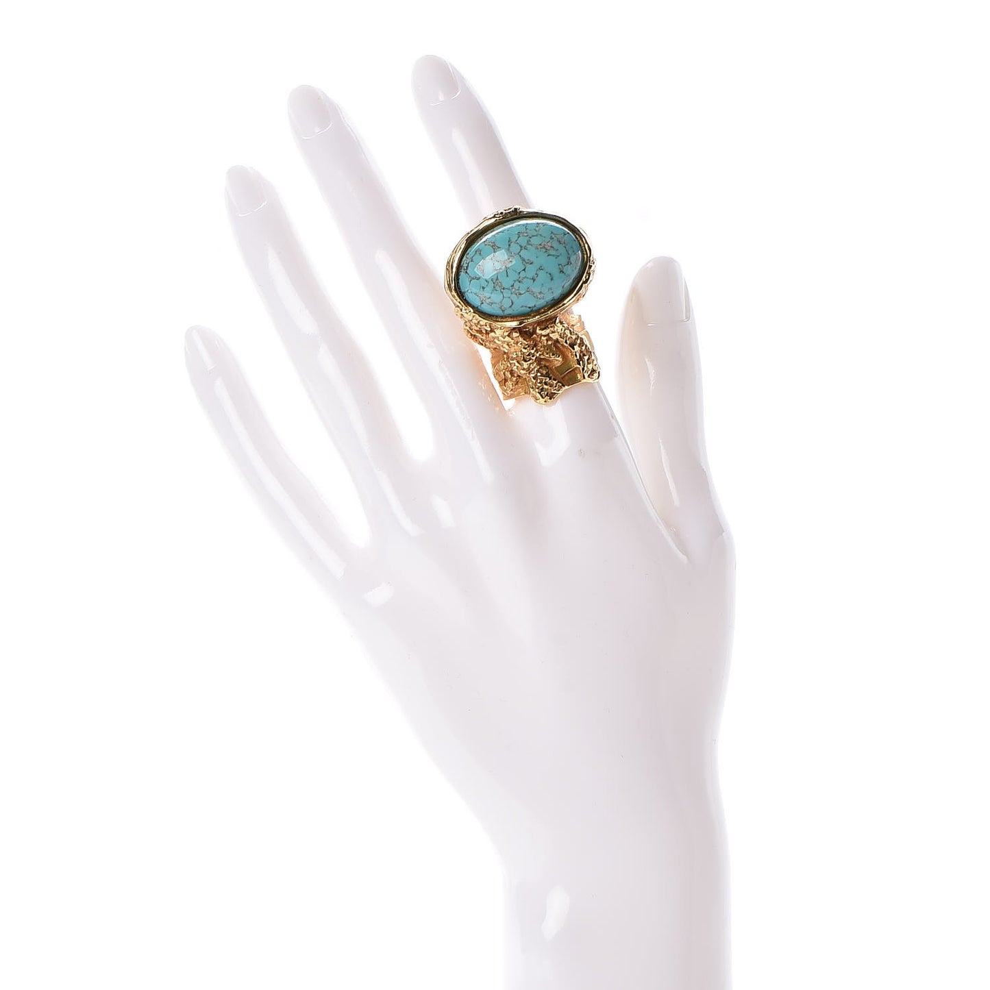 Glass Cabochon Arty Ovale Ring 7 Gold Turquoise