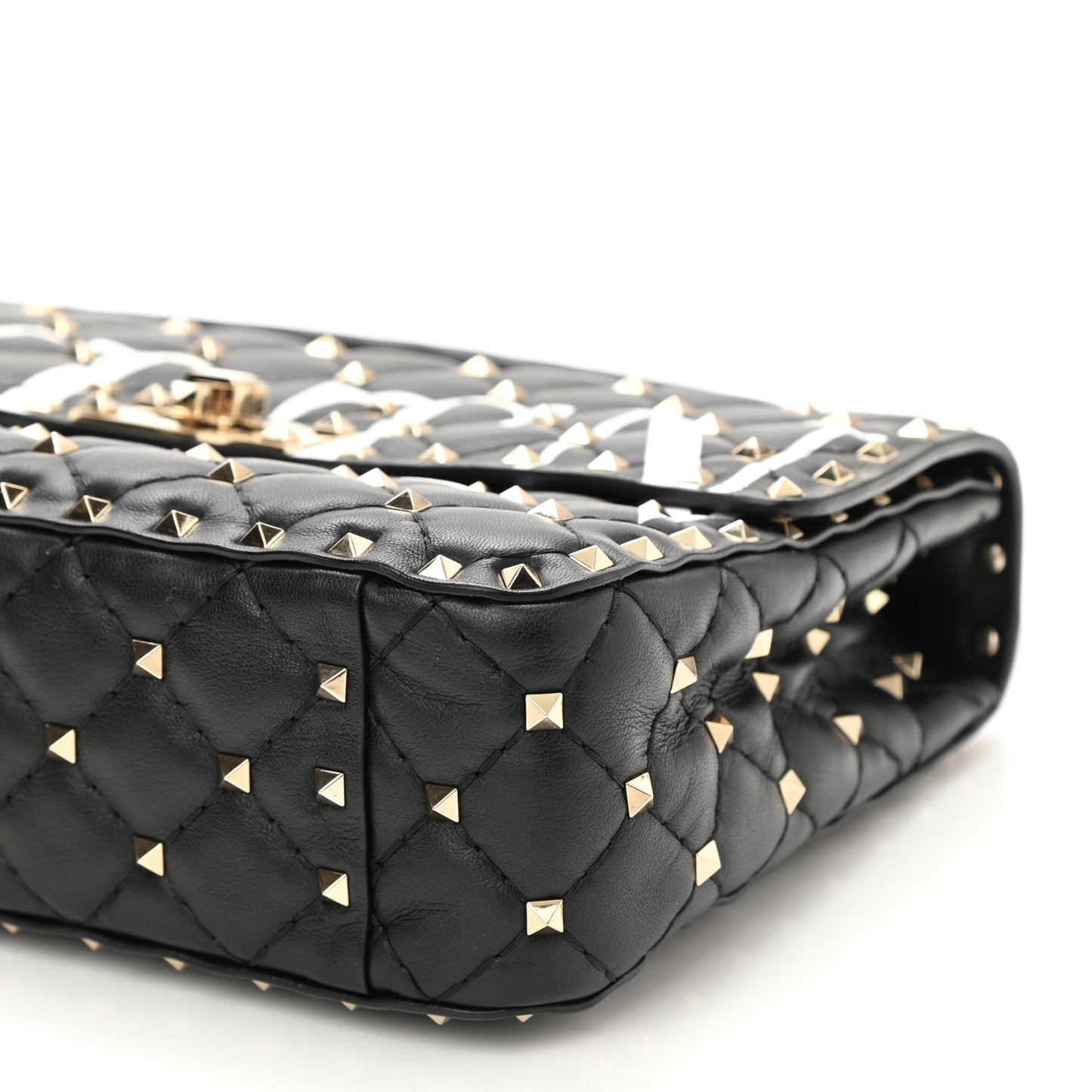Lambskin VLTN Print Medium Rockstud Spike Shoulder Bag Black