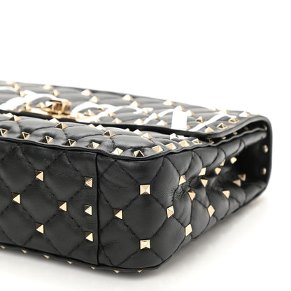 Valentino Garavani Lambskin VLTN Print Medium Rockstud Spike Shoulder Bag Black 7 of 8