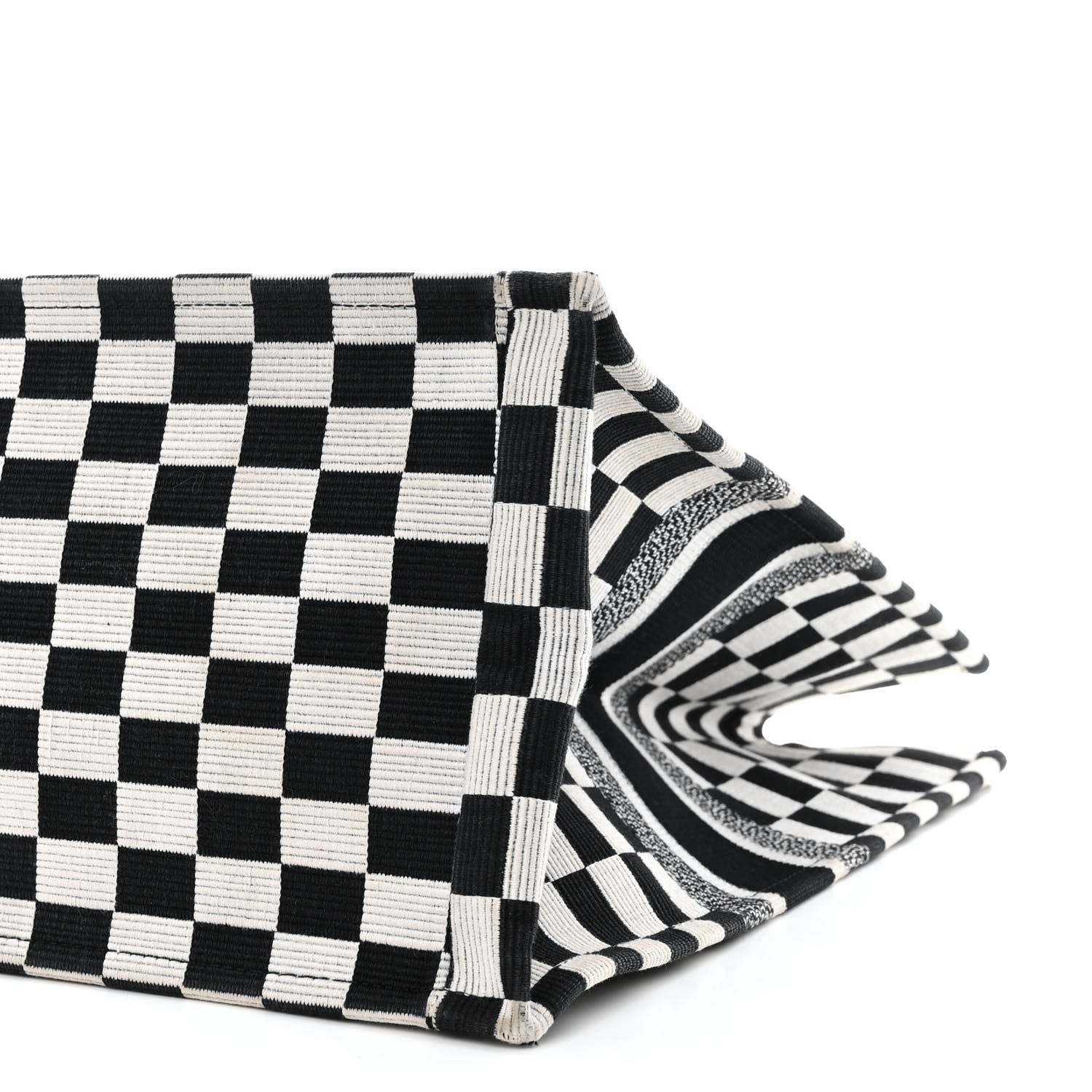 Christian Dior Canvas Embroidered Checkered Book Tote Black White 10 of 11