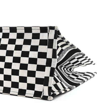 Christian Dior Canvas Embroidered Checkered Book Tote Black White 10 of 11