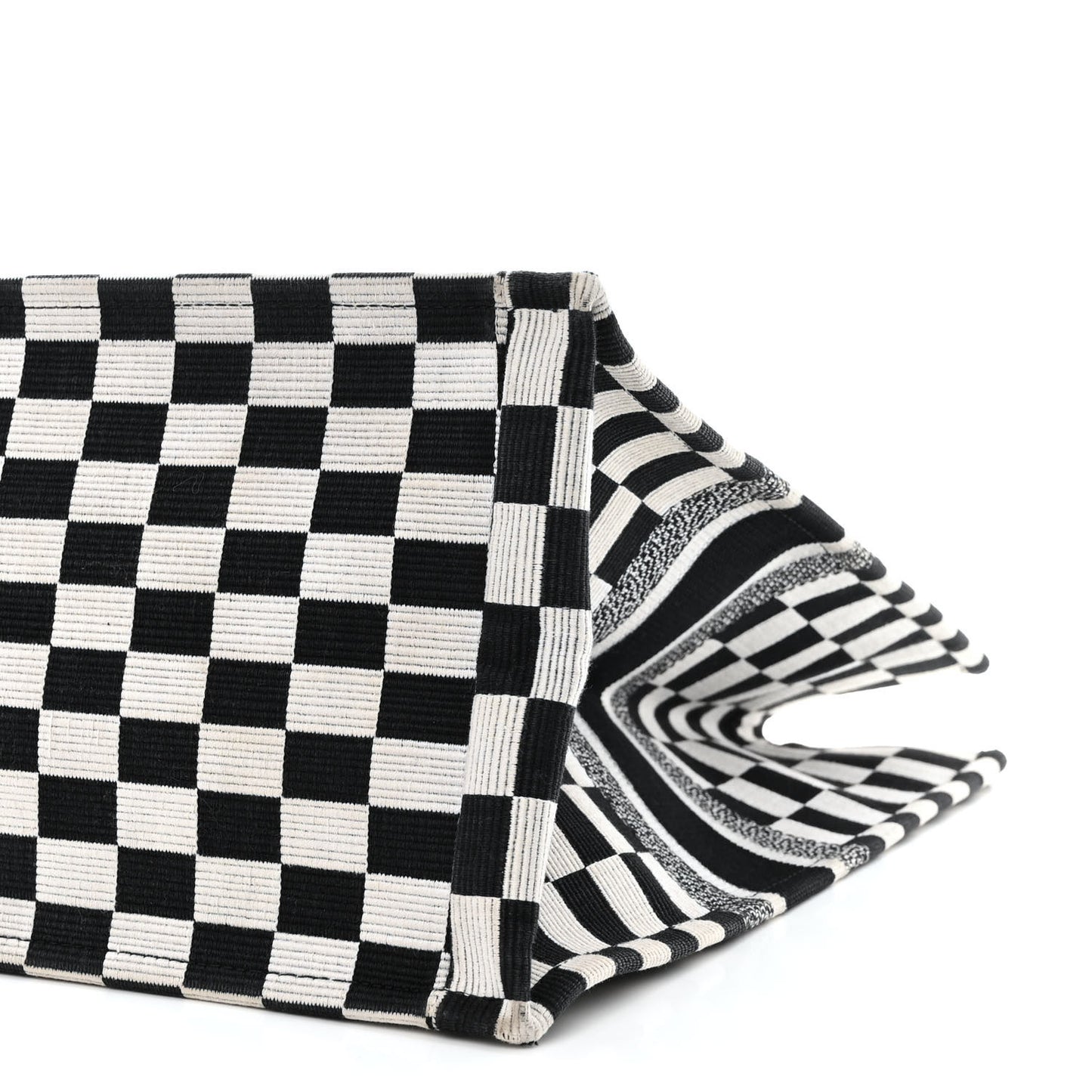 Canvas Embroidered Checkered Book Tote Black White