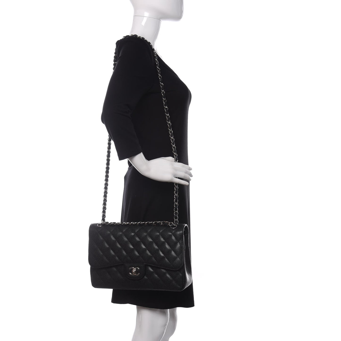 Caviar Quilted Jumbo Double Flap Black