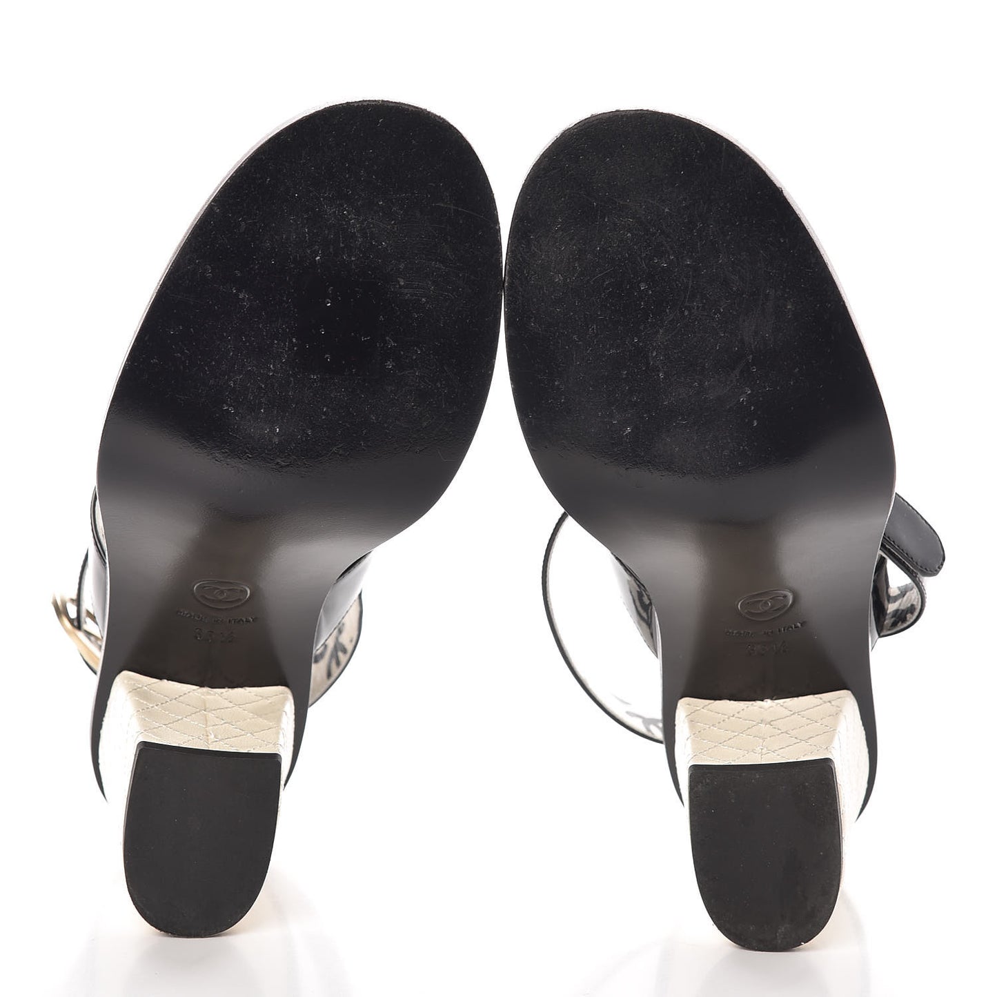 Patent Calfskin Quilted Heel Sandals 36.5 Black White
