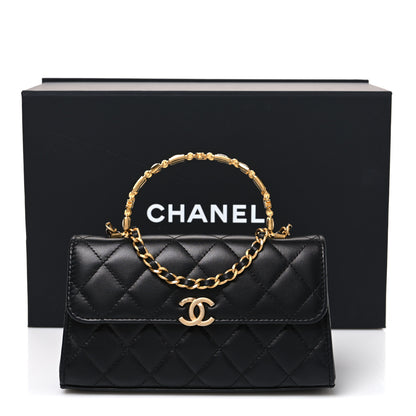 Chanel Lambskin Enamel Quilted Top Handle Flap Phone Holder With Chain Black 11 of 11