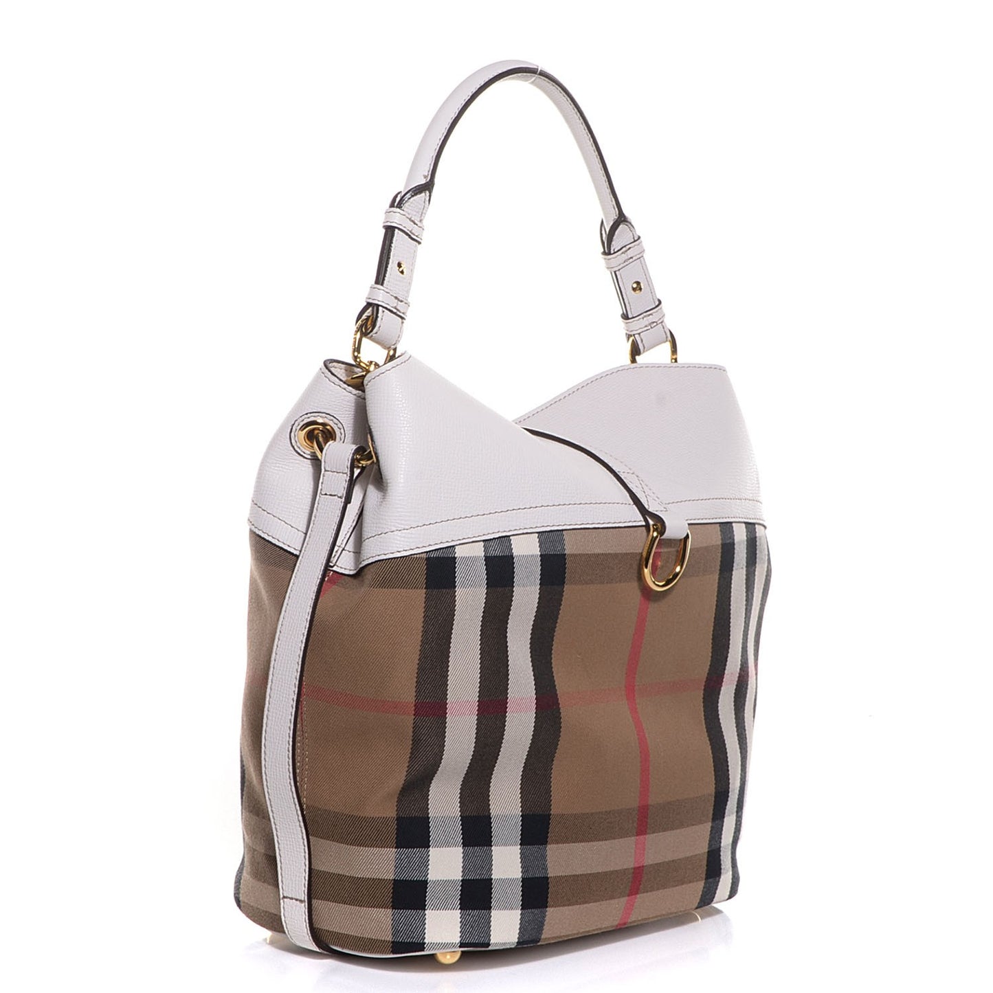 Grainy Calfskin House Check Buckle Medium Sycamore Hobo White