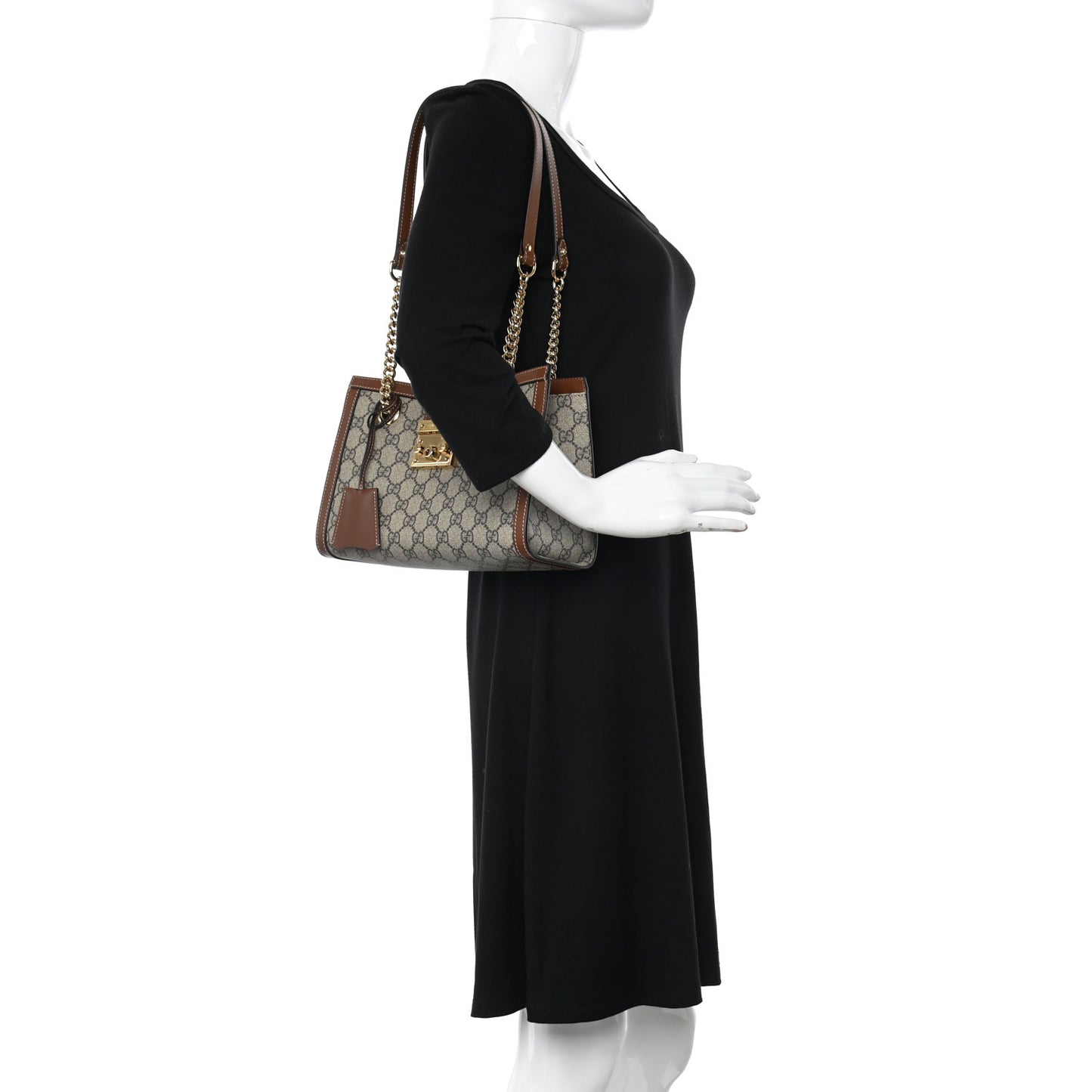 GG Supreme Monogram Calfskin Small Padlock Tote Beige Ebony Tuscany