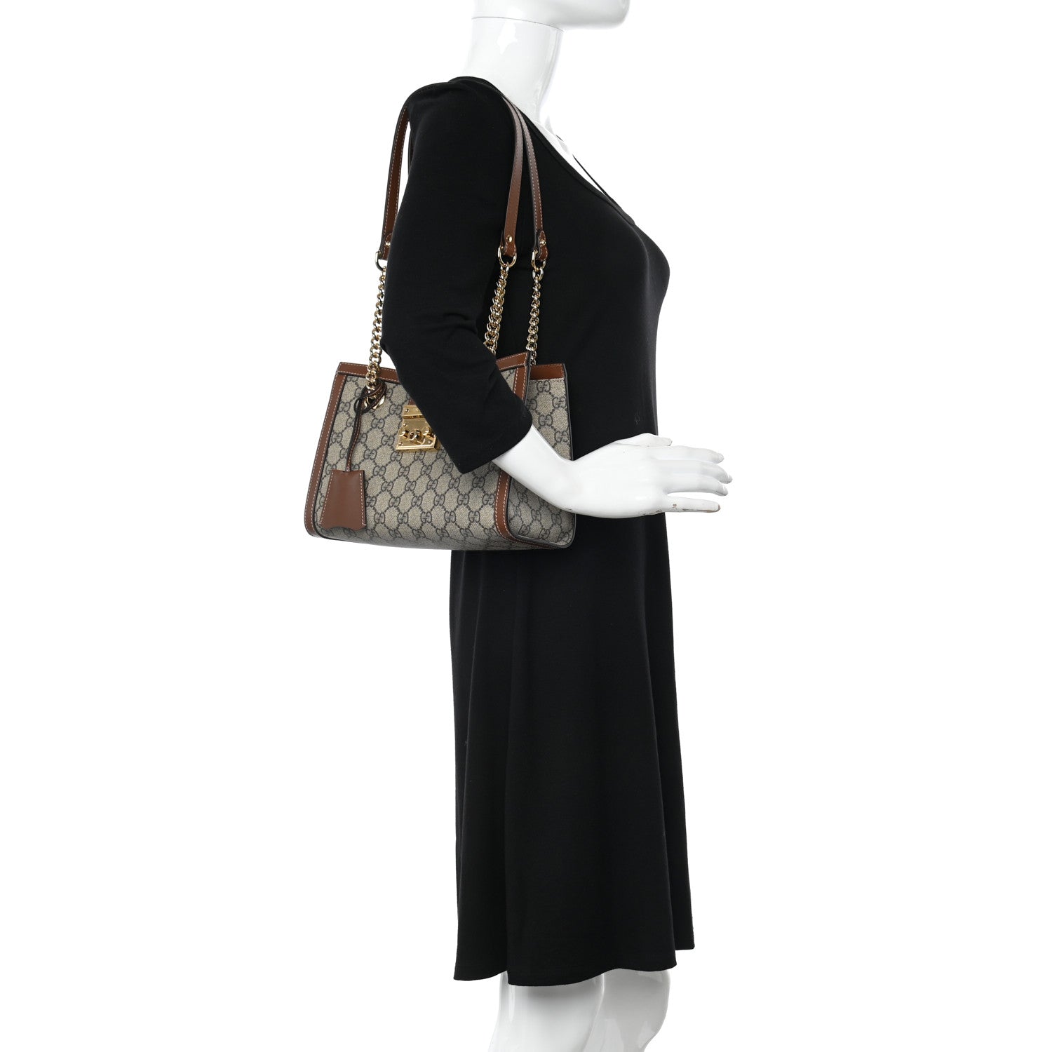 Gucci GG Supreme Monogram Calfskin Small Padlock Tote Beige Ebony Tuscany 2 of 11