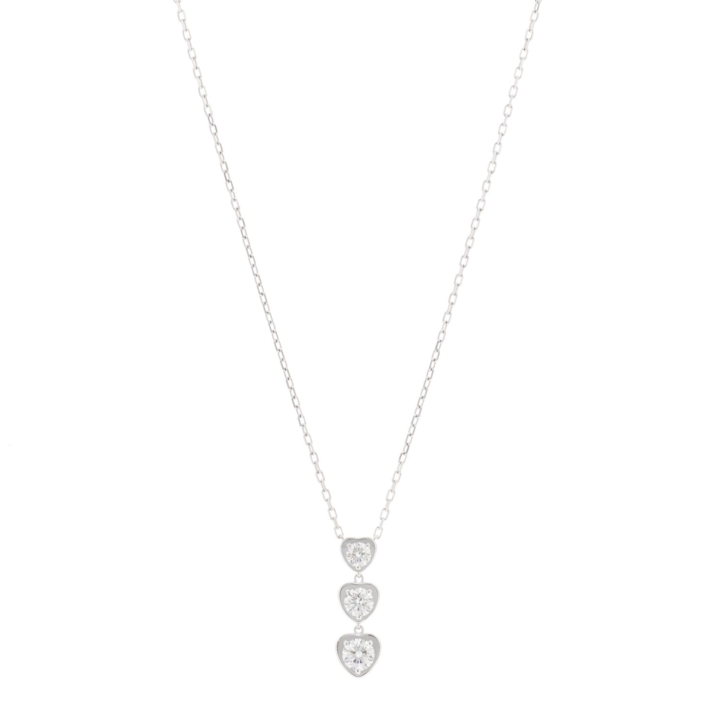 18K White Gold Diamond Legers 3 Heart Motif Necklace