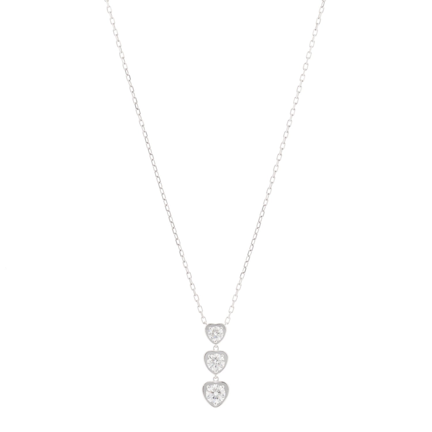 Cartier 18K White Gold Diamond Legers 3 Heart Motif Necklace 1 of 3