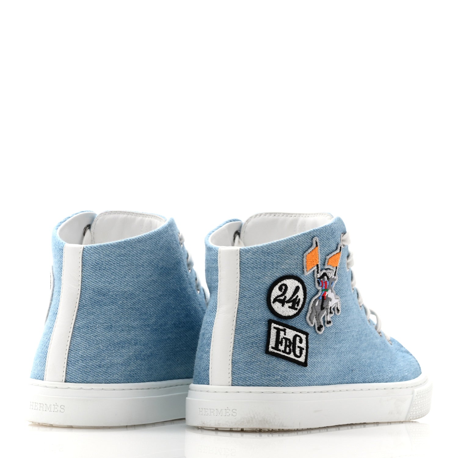 Hermes Denim Illico High Top Sneakers 36.5 Bleu Clair White 4 of 10