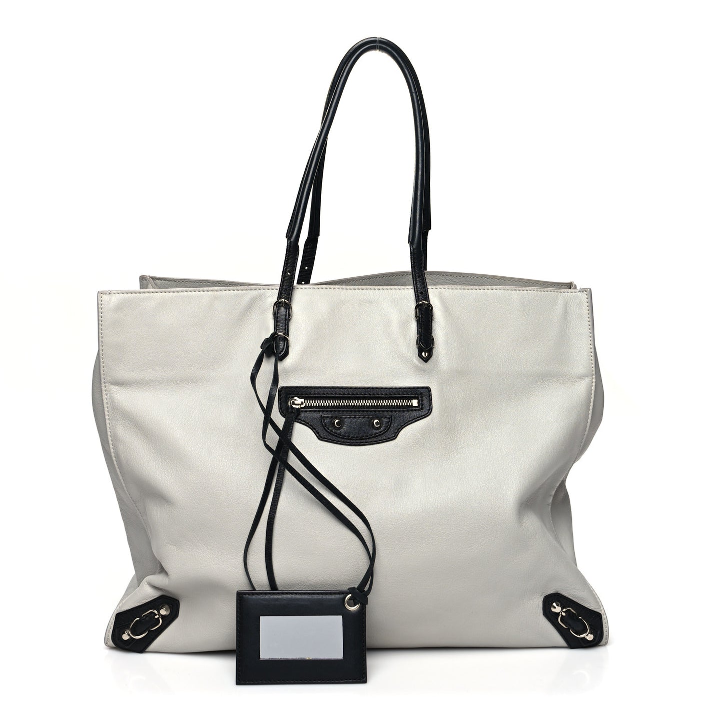 Supple Calfskin Bi-Color Papier A4 Tote White Black