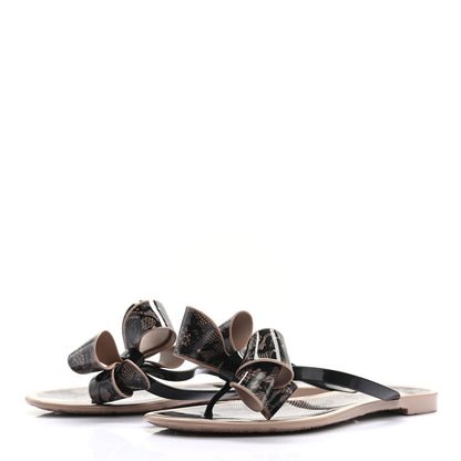 Valentino Garavani PVC Jelly Lace Print Bow Thong Sandals 40 Black Poudre 3 of 8