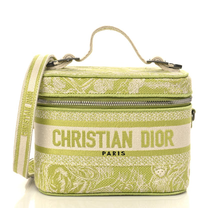 Christian Dior Canvas Embroidered Toile De Jouy Small Travel Vanity Case Green 1 of 5